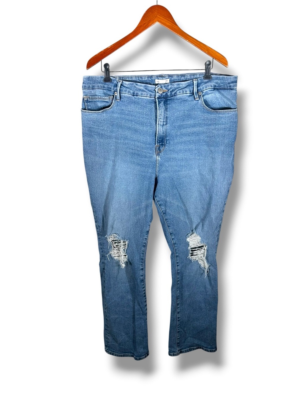 Good American Light Blue Distressed Good Legs Slim Straight Jeans Size 16